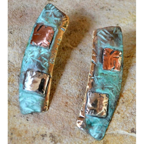 EC-043 Earrings Brass, Copper and Sterling  $90 at Hunter Wolff Gallery